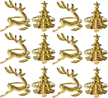 Christmas Gold Napkin Rings Set of 12 by Kintyno