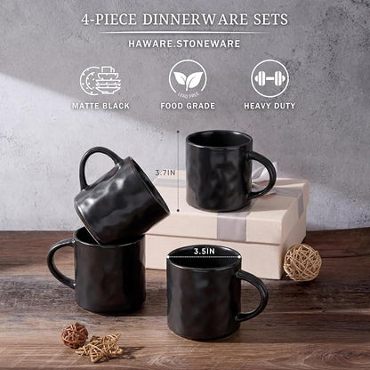 HaWare Coffee Mugs Set of 4, 14 Ounce, Matte Black | Stoneware Latte Cups - Image 2