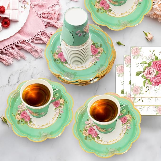 200Pcs Floral Tea Cups and Saucers - Image 5