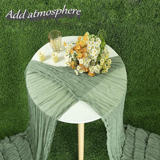 Sage Green 6pcs Cheesecloth Table Runner 35x120inch Gauze Boho Rustic Farmhouse - Image 5