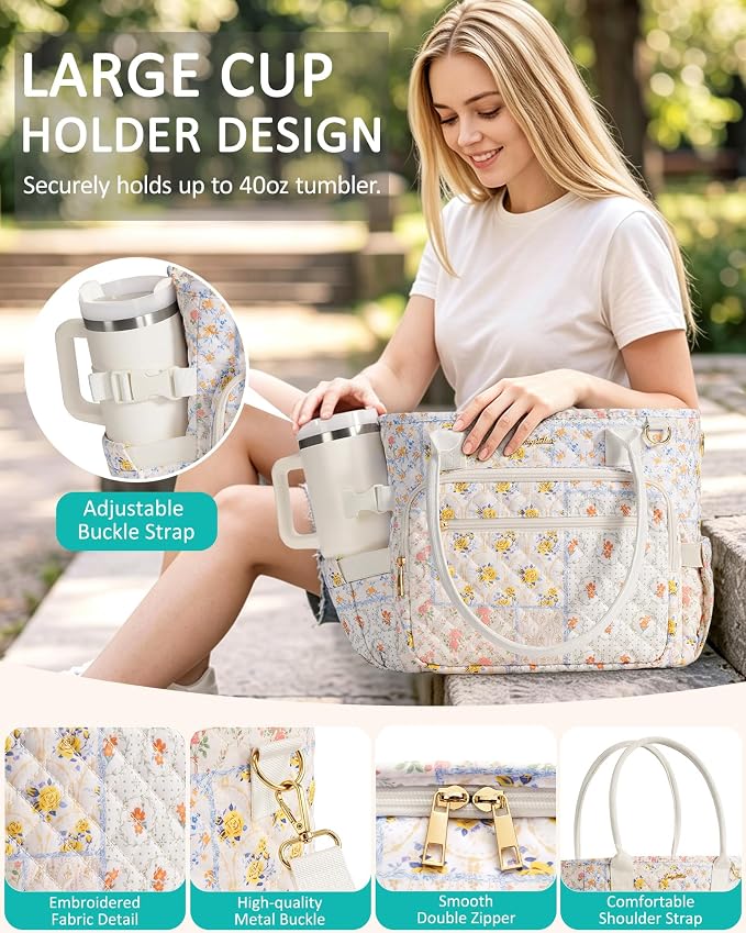 Lunch Box for Women Insulated Lunch Bag Quilted Soft Cooler Tote | 7 Pocket - Image 7