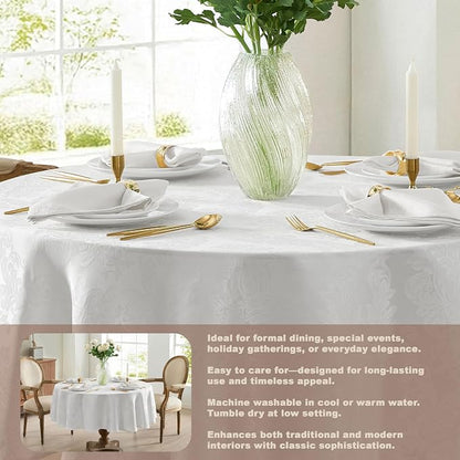 Newbridge Barcelona Luxury Damask Fabric Tablecloth, 90” Round, 100% Polyester - Image 3