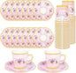 50 Pcs Paper Tea Cups and Plates Pink Floral Disposable Paper Teacups and by peonyman