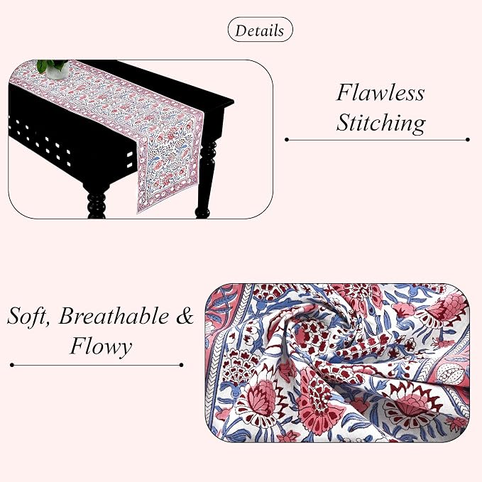 Hand Block Printed Table Runner 16x90 – Pigeon Blue Cotton Runner - Image 3