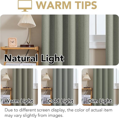 H.VERSAILTEX Linen Curtains 100% Blackout Curtains for Bedroom 108 inch Long Full Light Blocking Nature Linen Blended Window Curtains for Living Room Nickel Grommet (2 Panels, Heathered Dried Sage)
