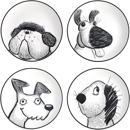 Bico Doodle Pawtrait Ceramic Salad Plates Set of 4, 8.75 Inch Dessert Plates by Bico