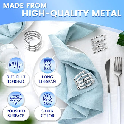 Silver Napkin Rings Set of 8 – Elegant Valentine Napkin Ring Holders, Sturdy Metal Holiday Table Decor for Weddings, Parties & Family Dinners, Great Kitchen Gifts Idea for Hosts & Seasonal Holidays