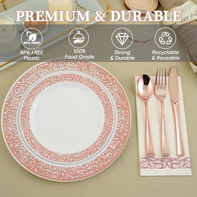 FOCUSLINE 175 Ct Rose Gold Dinnerware Set - Image 3