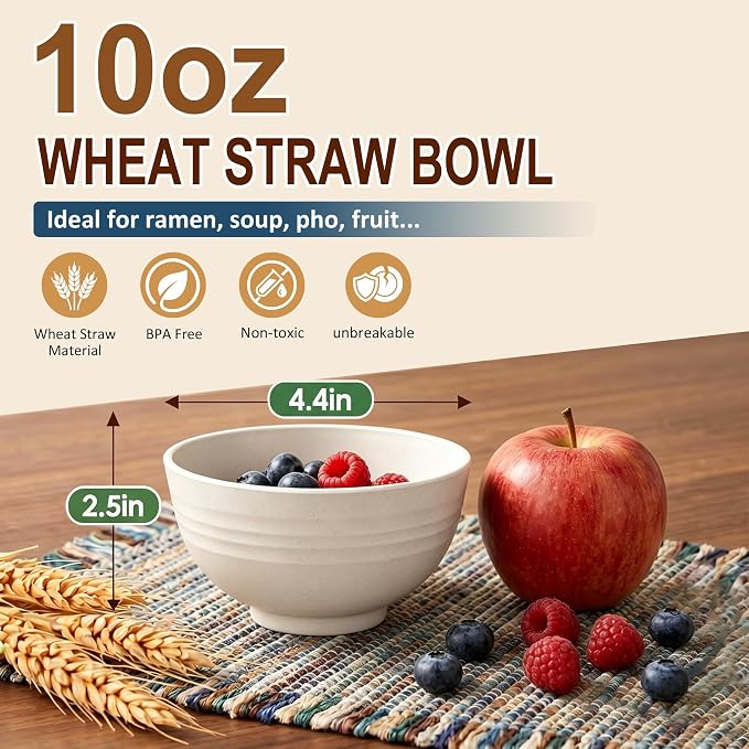 Dessert Bowls 10oz, Unbreakable Wheat Straw Bowls Sets of 8, Mini Plastic Bowls - Image 2