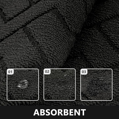 hicorfe Kitchen Rugs and Mats Sets,Non-Slip 2 Pieces Absorbent 100% Polypropylene Rug,Comfort Kitchen Runner Mat,Washable for Kitchen,Sink,Laundry(20" x 48" Plus 20" x 59",Black)