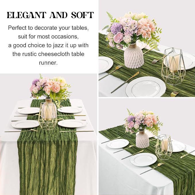 6 Pieces Olive Green 10FT Cheesecloth Table Runner Boho Gauze Fabric Table - Image 3