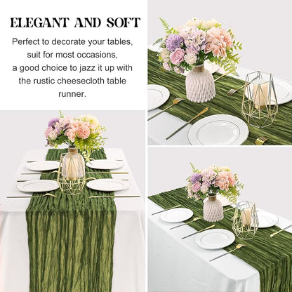 6 Pieces Olive Green 10FT Cheesecloth Table Runner Boho Gauze Fabric Table - Image 3