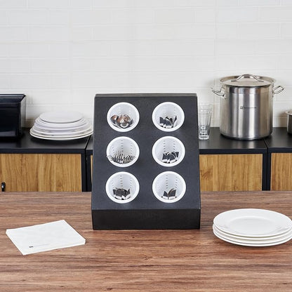 Restaurantware-Met Lux 13.78 x 11.42 x 15.94 Inch Flatware Organizer, 1 Standing Cutlery Holder - Includes 6 Plastic Cylinders, Perforated Design, Black Plastic Utensil Holder, For Breakroom