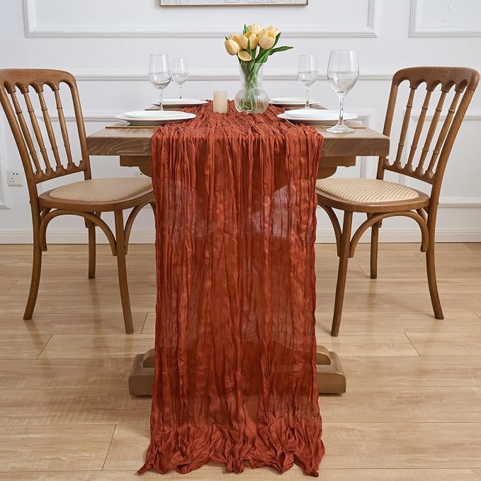 Asee'm 6pcs Terracotta Fall Cheesecloth Table Runner 10FT Boho Burnt Orange | - Image 6