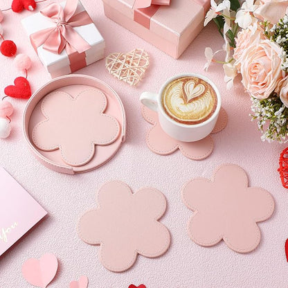 Nuanchu 4 Pcs PU Leather Flower Coasters - Image 2