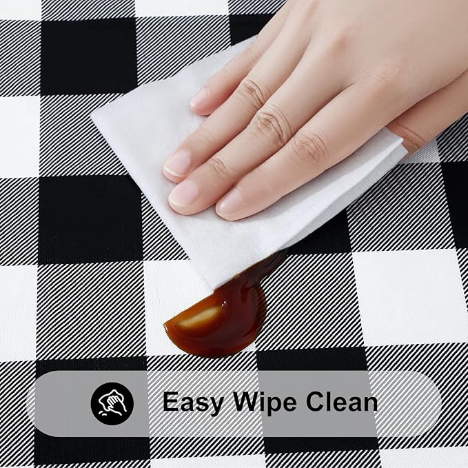 Smiry Rectangle Picnic Table Cloth, Elastic Waterproof Fitted Vinyl Tablecloths, Flannel Backed Buffalo Plaid Table Covers for Dining, Camping, Outdoor (Black and White, 30" x 60")