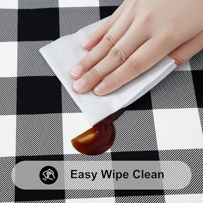 Smiry Rectangle Picnic Table Cloth, Elastic Waterproof Fitted Vinyl Tablecloths, Flannel Backed Buffalo Plaid Table Covers for Dining, Camping, Outdoor (Black and White, 30" x 60")