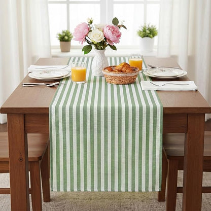 6 Pcs Green and White Stripe Table Runner 13 x 72 Inch | Linen Kitchen Dining - Image 4