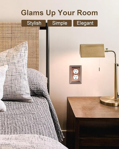 2-Pack Duplex Outlet Cover Plate, Antique Copper Metal Wall Plates for Electrical Outlets, 1 Gang Receptacle Cover, Pearls Decorative Switch Plates and Outlet Covers