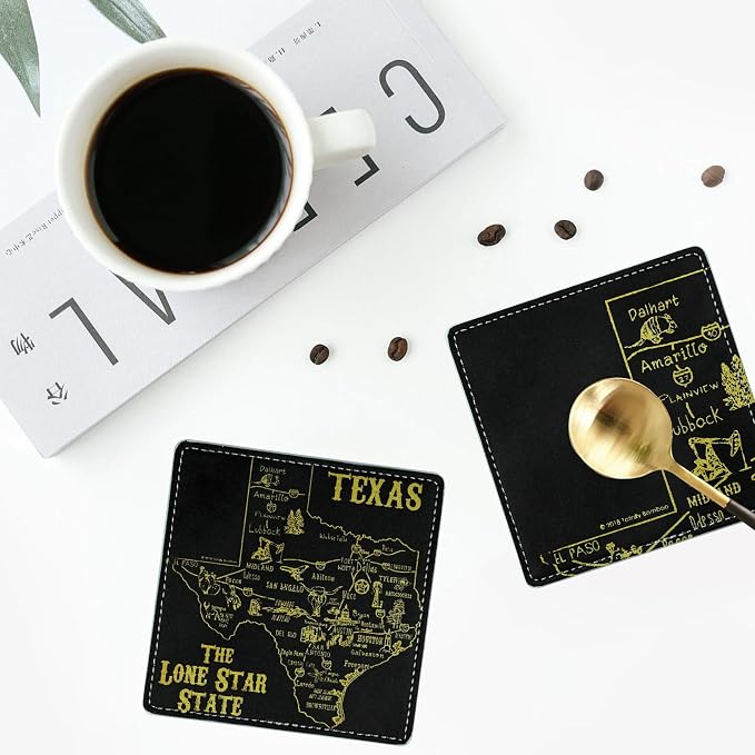 Marble Coasters Square Leather Drinks Coaster Set - Image 6