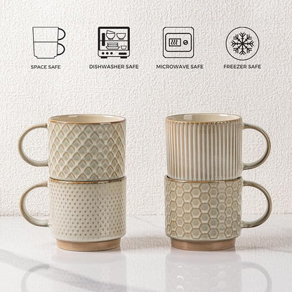 GBhome 8 OZ Stackable Coffee Mugs Set of 4, Ceramic Coffee Cups Set | 4 - Image 7