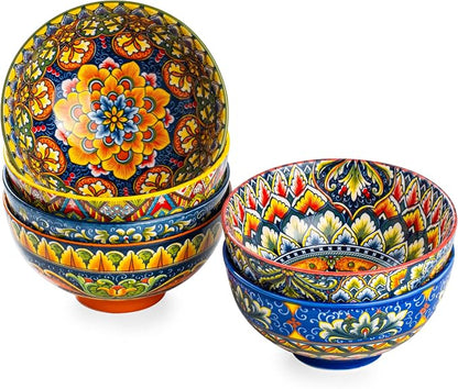 Henten Home Ceramic Soup Bowls Set of 6, Bohemia 22 oz Cereal Bowls Set by HentenHome