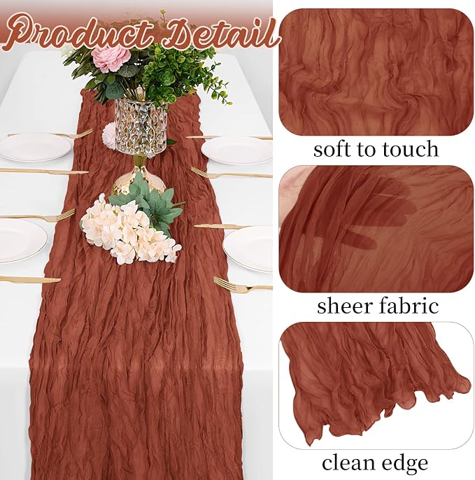 16 Pack Terracotta Cheesecloth Table Runners 20x120 Inch Gauze Table Runner - Image 3