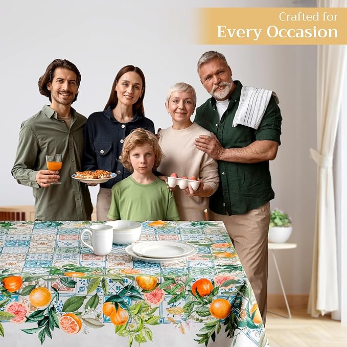 Maison d' Hermine Table Cloth Square Table 100% Cotton 60 x 60 Inches Tablecloth Reusable Decorative for Dining Room Farmhouse Home Valentines Day Decorations Spring Summer - Agrume