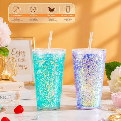 8 Pack 16 Oz Acrylic Snowglobe Tumbler, Pre-Drilled Double Wall Plastic Kids - Image 5