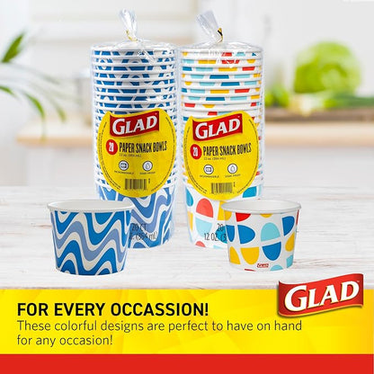 Glad Everyday Paper Snack Bowls, Semiellipse Abstract, 12 Oz, soak-proof - Image 6