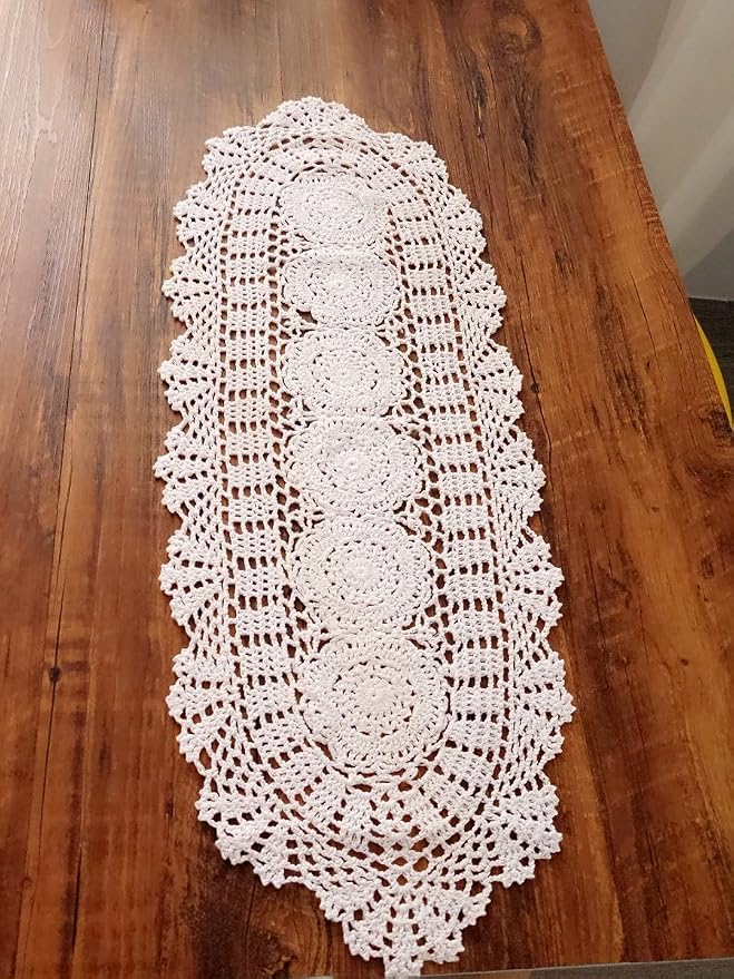 Laivigo Handmade Crochet Lace Oval Lucky Flower Tablecloth Table Runner Doilies by Laivigo