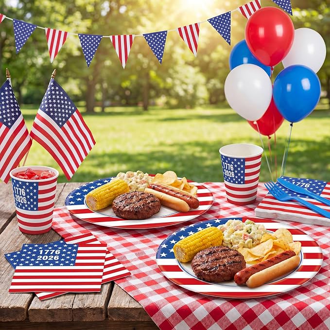 350 Pcs 4th of July Party Decorations 12 inch Disposable Patriotic Oval Plates - Image 4