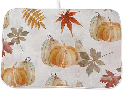 Fall Pumpkin Dish Drying Mat for Kitchen Counter 18x24 Inch Pumpkin Maple Leaf by Unknown