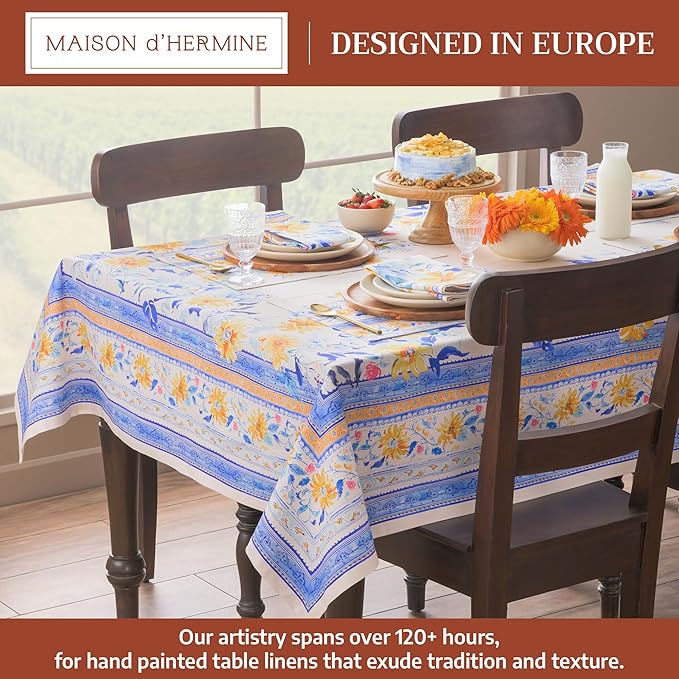 Maison d' Hermine Table Cloth Rectangle Table 100% Cotton 60 x 90 Inches Tablecloth Reusable Decorative for Dining Room Farmhouse Home Valentines Day Decorations Spring Summer - Girassol
