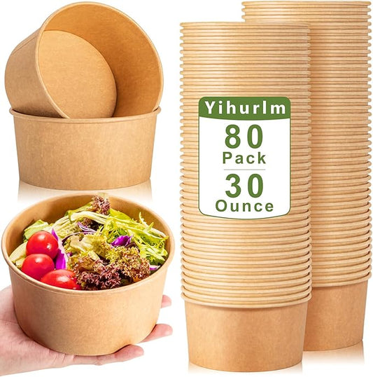 Large Paper Bowls,80Pcs 30 Oz Disposable Soup Bowls Bulk,Kraft Paper Salad Bowl,Round Disposable Paper Bowls,Paper Soup Bowls for Hot/Cold Food Soup Salad