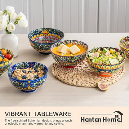 Henten Home Ceramic Soup Bowls Set of 6, Bohemia 22 oz Cereal Bowls Set - Image 4