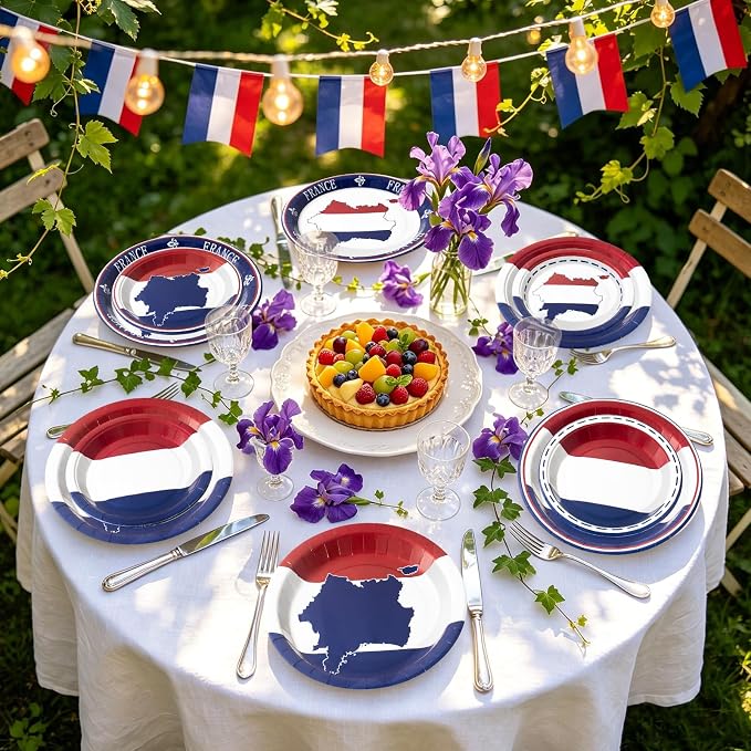France French Flag Paper Plates and Napkins Party Supplies, Serves 60 | 180Pcs - Image 6