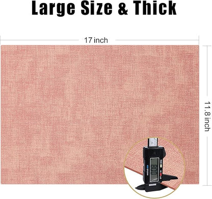 Homaxy Faux Leather Heat Resistant Placemats for Dining Table Set of 4, Waterproof Wipeable Washable PU Table Mats, Easy to Clean Anti-Slip Place Mats, 11.8" x 17", Pink