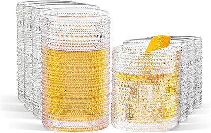 Vintage Hobnail Drinking Glasses Set of 8, 15oz & 12oz Embossed Highball Cups by Unknown