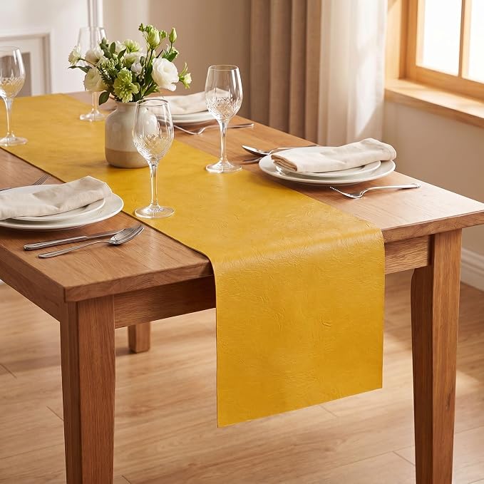 Artoid Mode Yellow Double Sided Vinyl Faux Leather Table Runner, Seasonal - Image 4