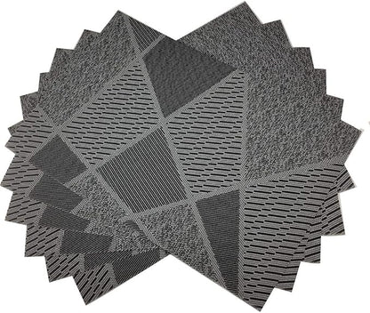 Gugrida Natural Placemats Woven Vinyl Non-Slip Insulation Heat Stain Resistant Washable Table Placemats Kitchen Dining Table Top Meal Mat Place Mats PVC Set of 6, Natural Black Wood Color