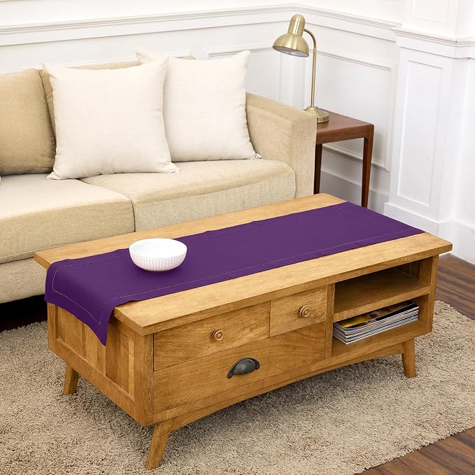 Solino Home 100% Linen Table Runner Purple, Classic Hemstitch 14 x 48 in | by SolinoHome