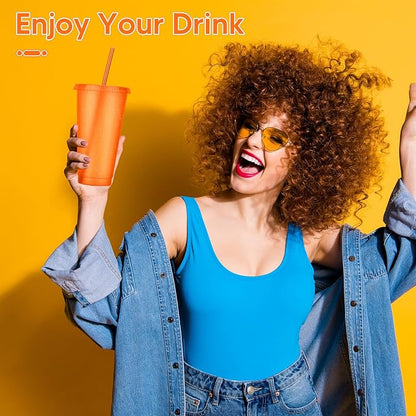 24 Pack Plastic Tumblers with Lids and Straws, Reusable Colorful Cups - Image 4