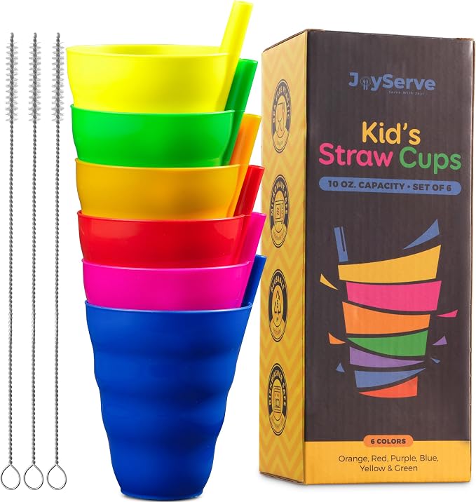 JoyServe 10 Oz Kids Straw Cups BPA-Free Stackable Drink Tumblers | Built-In - Image 4