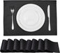 Place Mats Set of 8 – Rectangle Rectangular Waterproof Fabric Polyester Cloth Washable Wipeable Heat Resistant Placemats for Kitchen Dining Dinner Table Indoor 13 x 19 Inch Black