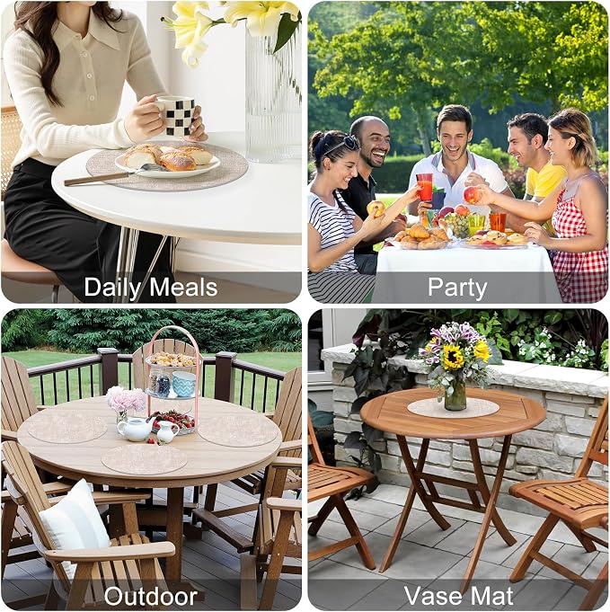 Homaxy Round Faux Leather Placemats and Coasters, Wipeable Place Mats, - Image 5