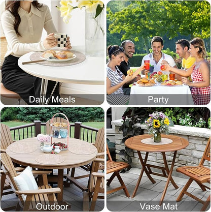 Homaxy Round Faux Leather Placemats and Coasters, Wipeable Place Mats, - Image 5