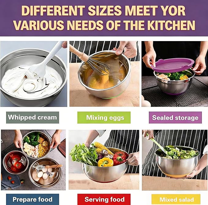 Umite Chef Thickened Heavy-Duty 26pcs Stainless Steel Bowl, Mixing Bowl Set - Image 4