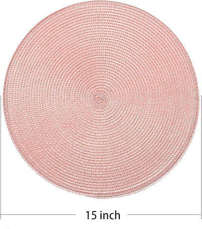 AHHFSMEI Round Braided Placemats 15 Inch Round Table Mats for Dining Tables Natural Woven Heat Resistant Place mats Set of 8 (Pink,8)