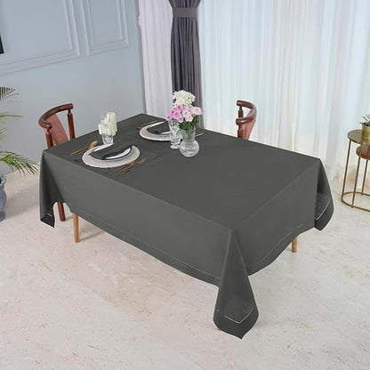 D'Moksha Homes Charcoal Grey Linen Tablecloth for Rectangle Tables 60 x 144 Inch - 100% Pure Linen Grey Table Cloth - Classic Hemstitch, Machine Washable Dining Tablecloth for Spring, Easter
